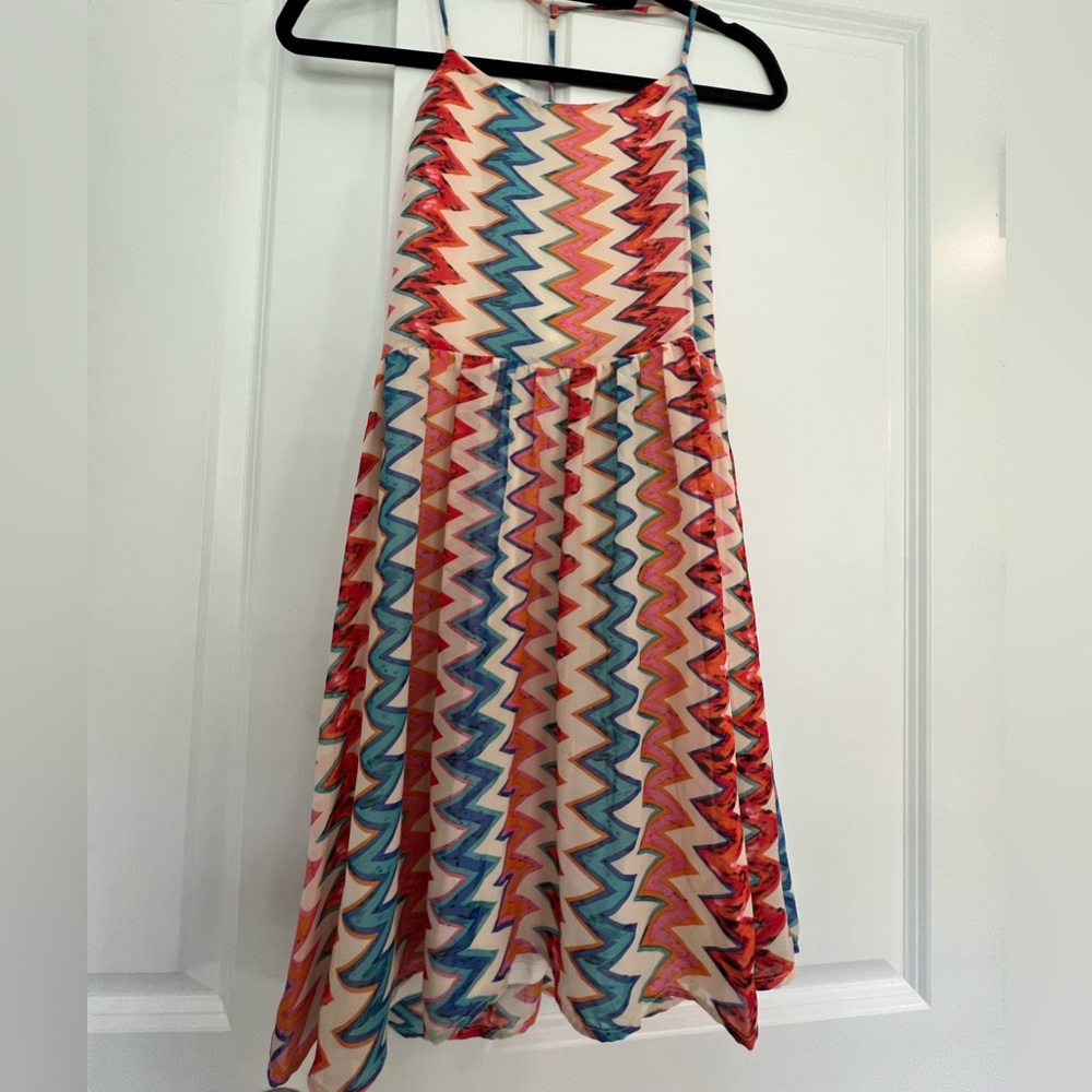 Blue and Pink Chevron Pattern Dress
